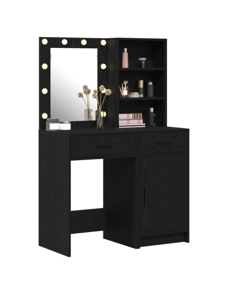 Set da tavolo da trucco con LED con cassetto 2 pcs Rovere Nero