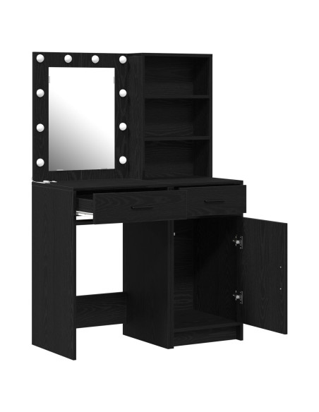 Set da tavolo da trucco con LED con cassetto 2 pcs Rovere Nero