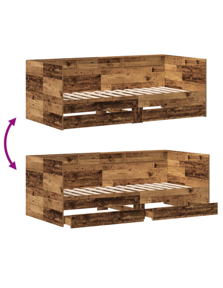 Letto a Giorno con Cassetto Legno Vecchio Legno Ingegnerizzato