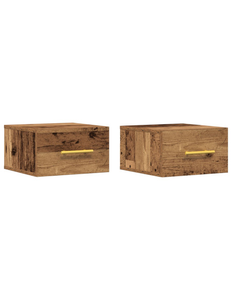 Comodini 2 pz a muro in legno vintage 35x35x20 cm