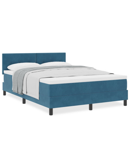 Letto a molle con materasso Blu Scuro 140 x 190 cm Velluto