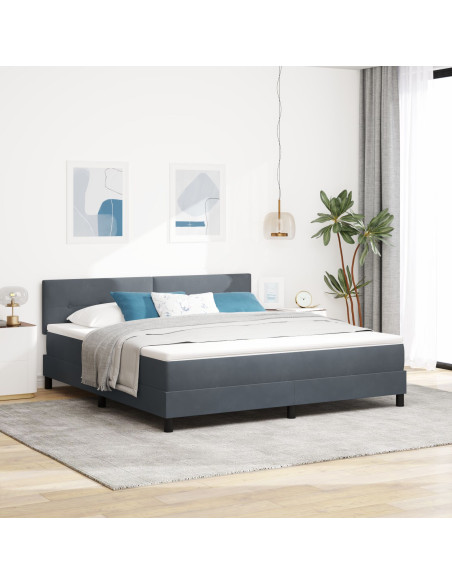 Letto Box Spring con Materasso Grigio Scuro Super King in Velluto