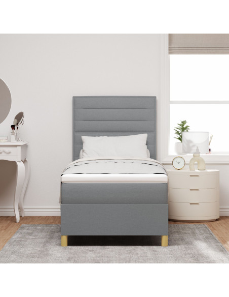 Letto Contenitore con Materasso Grigio Chiaro 100x200 cm Tessuto