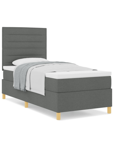 Letto Box Spring con Materasso Grigio Scuro 100x200 cm Tessuto