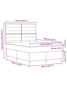 Letto a molle con materasso Grigio chiaro 140 x 190 cm Tessuto 2