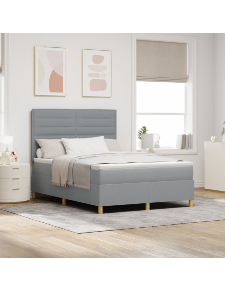 Letto Box Spring con Materasso Grigio Chiaro 140x190 cm Tessuto