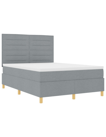 Letto Box Spring con Materasso Grigio Chiaro 140x190 cm Tessuto