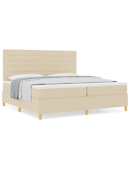 Letto Box Spring  con Materasso Crema 200x200 cm Tessuto