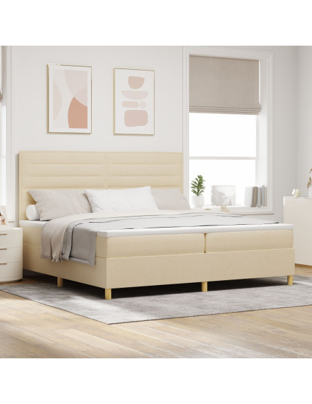 Letto Box Spring  con Materasso Crema 200x200 cm Tessuto