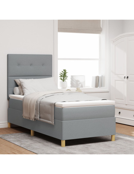 Letto Box Spring con Materasso  Grigio chiaro 90x200 cm Tessuto