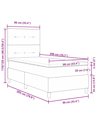 Letto a molle con materasso Grigio chiaro 90 x 200 cm Tessuto