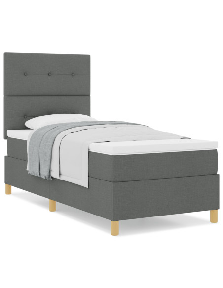 Letto a Box con Materasso Grigio Scuro 90x200 cm in Tessuto