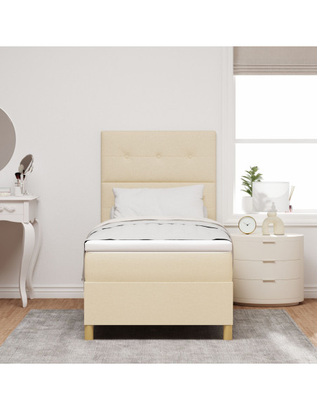 Letto Box Spring con Materasso Crema 100x200 cm Tessuto