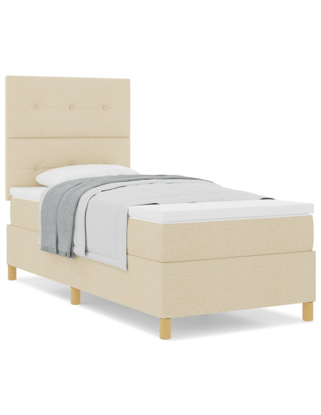 Letto Box Spring con Materasso Crema 100x200 cm Tessuto