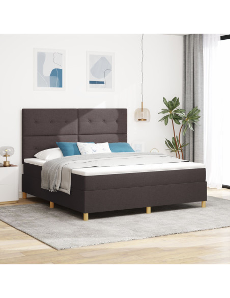 Letto Box Spring con Materasso Marrone Scuro Super King Tessuto