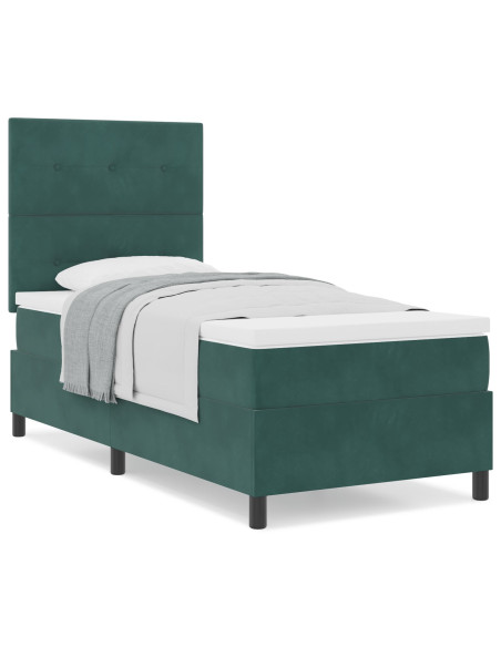 Letto Box Spring con Materasso Verde Scuro 90x200 cm Velluto