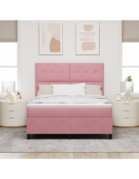 letto box spring  con materasso rosa 140x190 cm in velluto