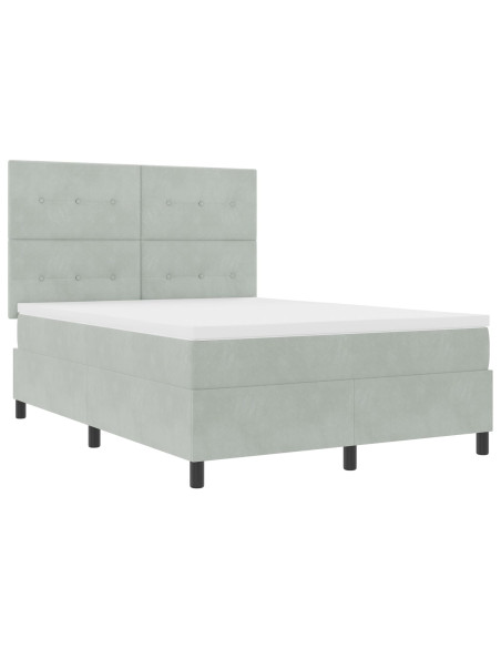 Letto Box Spring con Materasso Grigio Chiaro 140x200 cm Velluto