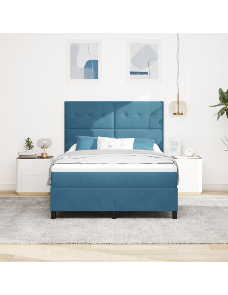 Letto Box Spring con Materasso Blu Scuro 160x200 cm in Velluto