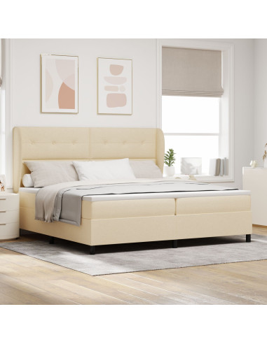 Letto a molle con materasso Crema 200 x 200 cm Tessuto