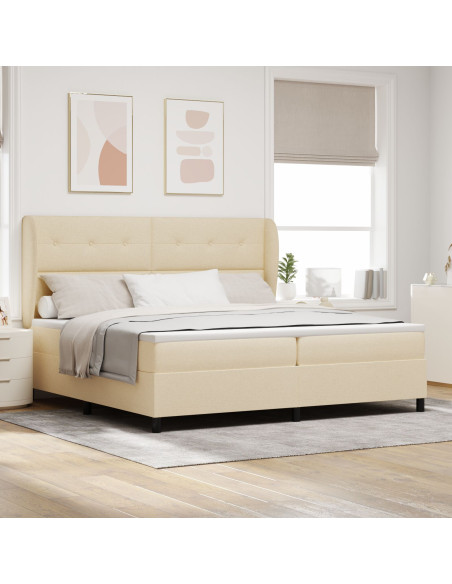 Letto a molle con materasso Crema 200 x 200 cm Tessuto