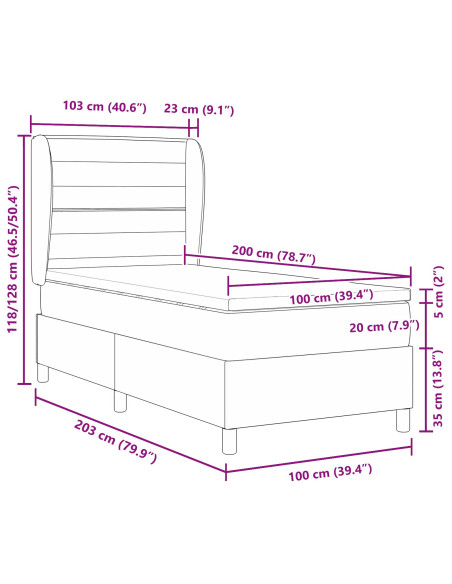 Letto a Box con Materasso Grigio Chiaro, 100x200 cm in Tessuto