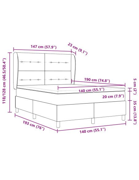 Letto Box Spring con Materasso Crema 140x190 cm Tessuto