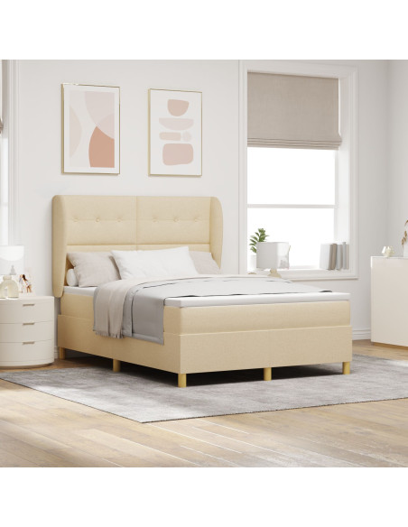 Letto Box Spring con Materasso Crema 140x190 cm Tessuto