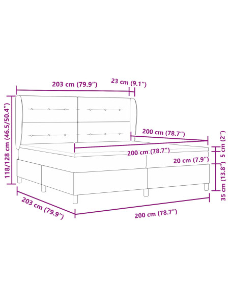 Letto a Box con Materasso, Panna, 200x200 cm, Tessuto