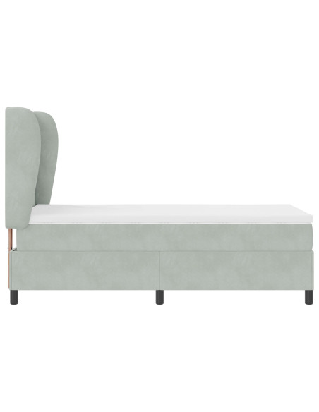letto box spring  con materasso grigio chiaro 90x200 cm in velluto