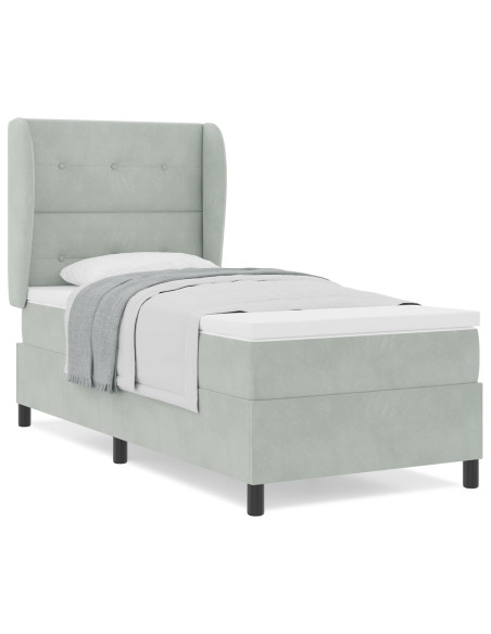 letto box spring  con materasso grigio chiaro 90x200 cm in velluto