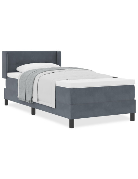 Letto Box Spring con Materasso Grigio Scuro 90x200 cm in Velluto