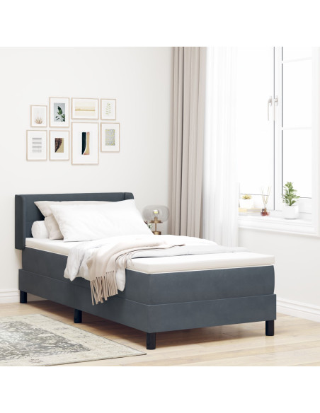 Letto Box Spring con Materasso Grigio Scuro 90x200 cm in Velluto