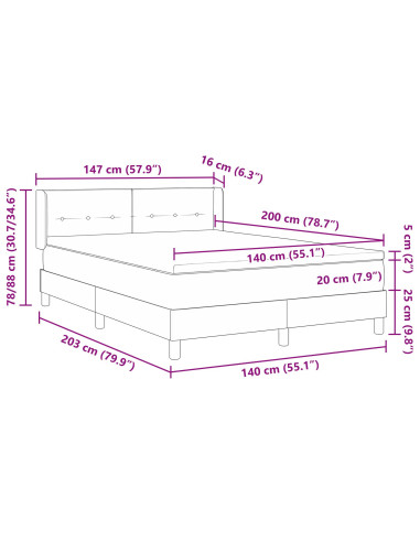 Letto a molle Grigio chiaro 200 x 140 cm Poliestere