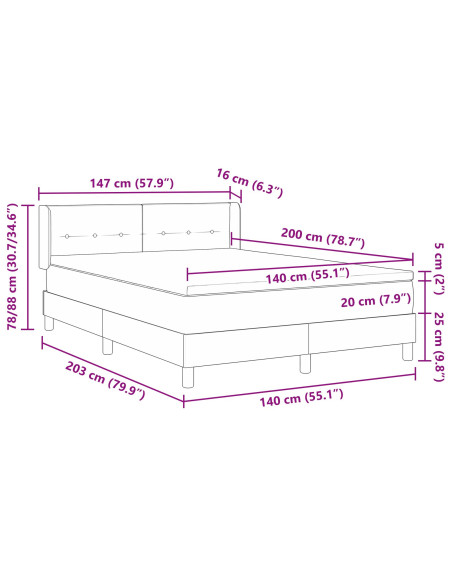 Letto a molle Grigio chiaro 200 x 140 cm Poliestere