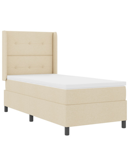 Letto Box Spring con Materasso Crema 100x200 cm in Tessuto