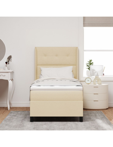 Letto Box Spring con Materasso Crema 100x200 cm in Tessuto