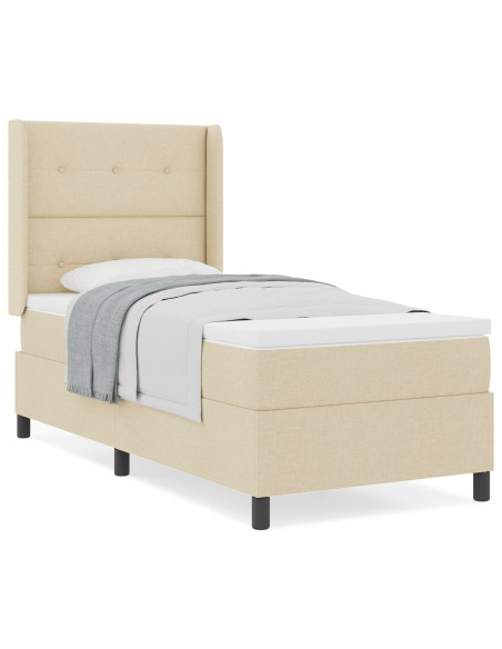 Letto Box Spring con Materasso Crema 100x200 cm in Tessuto
