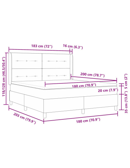 Letto a molle con materasso Grigio scuro 180 x 200 cm Tessuto