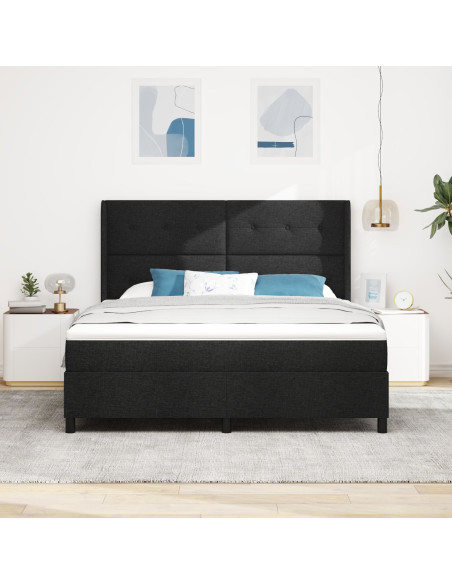 Letto Box Spring con Materasso Nero 180x200 cm in Tessuto