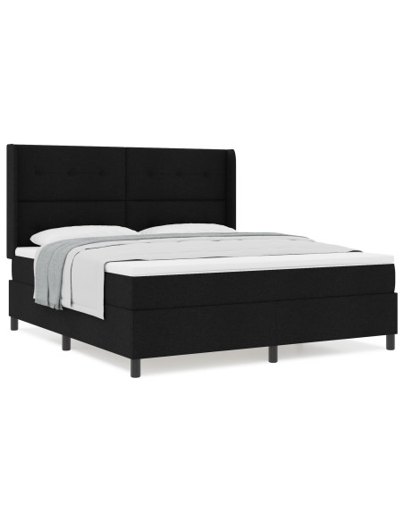 Letto Box Spring con Materasso Nero 180x200 cm in Tessuto