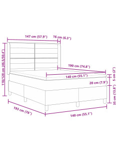 Letto a molle con materasso Grigio chiaro 140 x 190 cm Tessuto 2