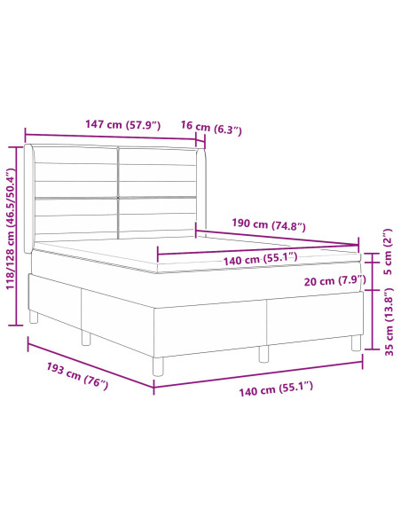 Letto a molle con materasso Grigio chiaro 140 x 190 cm Tessuto