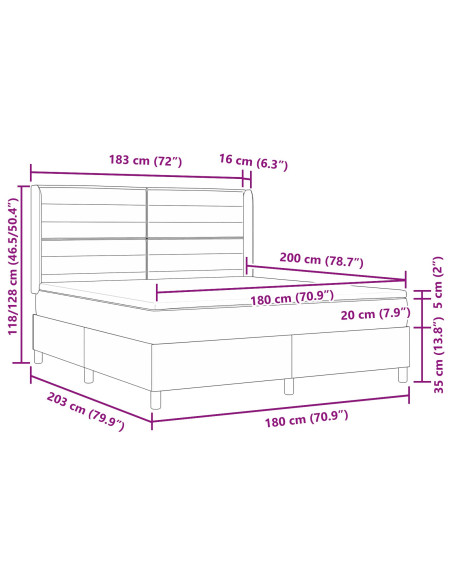 Letto con box a molla crema e materasso, 180x200 cm in tessuto