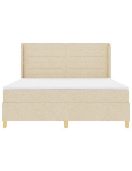 Letto con box a molla crema e materasso, 180x200 cm in tessuto