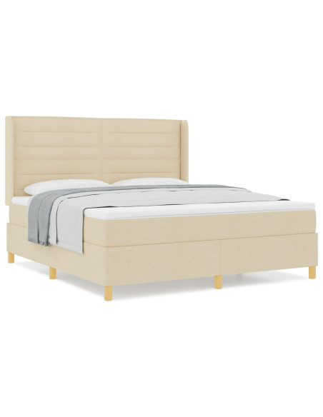 Letto con box a molla crema e materasso, 180x200 cm in tessuto