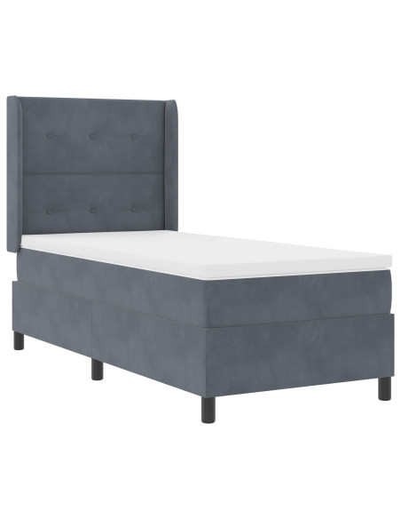 letto a molla con materasso  grigio scuro 100x200 cm velluto