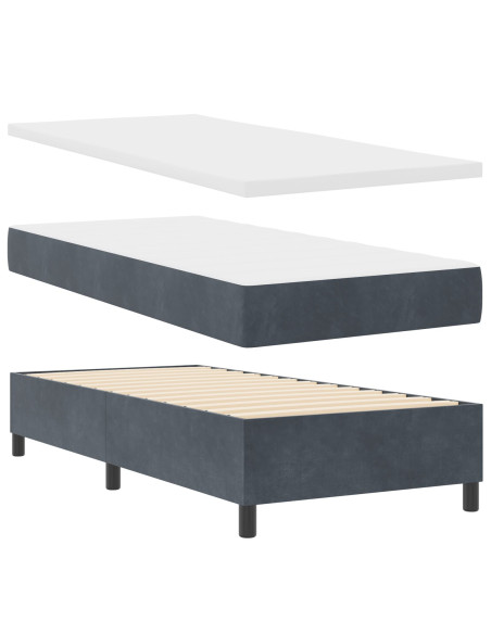 Letto a molle con materasso Grigio scuro 100 x 200 cm Velluto