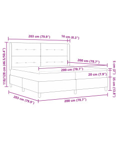 Letto a molle con materasso Grigio chiaro 200 x 200 cm Velluto 2