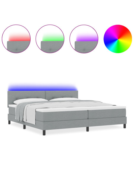 Letto  a Molle Box con Materasso Grigio chiaro Tessuto 200 x 200 cm